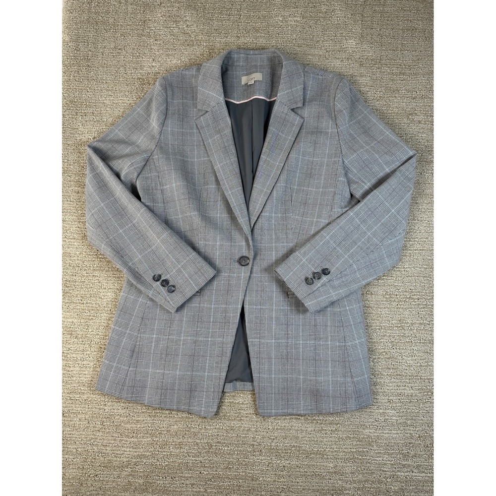 Loft Womens Grey Glen Plaid Single Button Blazer Jacket Size 10 Professional